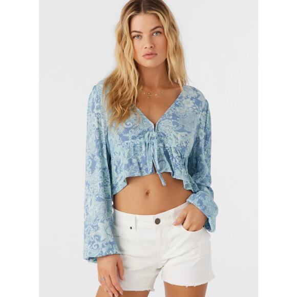 O'Neill Tops - O'neill ALENA CROP TOPFront Tie Long Sleeve Crop Blue Size Large